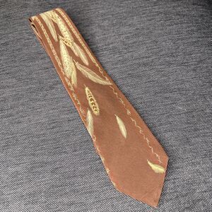 Vintage Vitaliano Pancaldi Cascading Feather 100% Silk Tie Tan Cream 3.25" x 58"